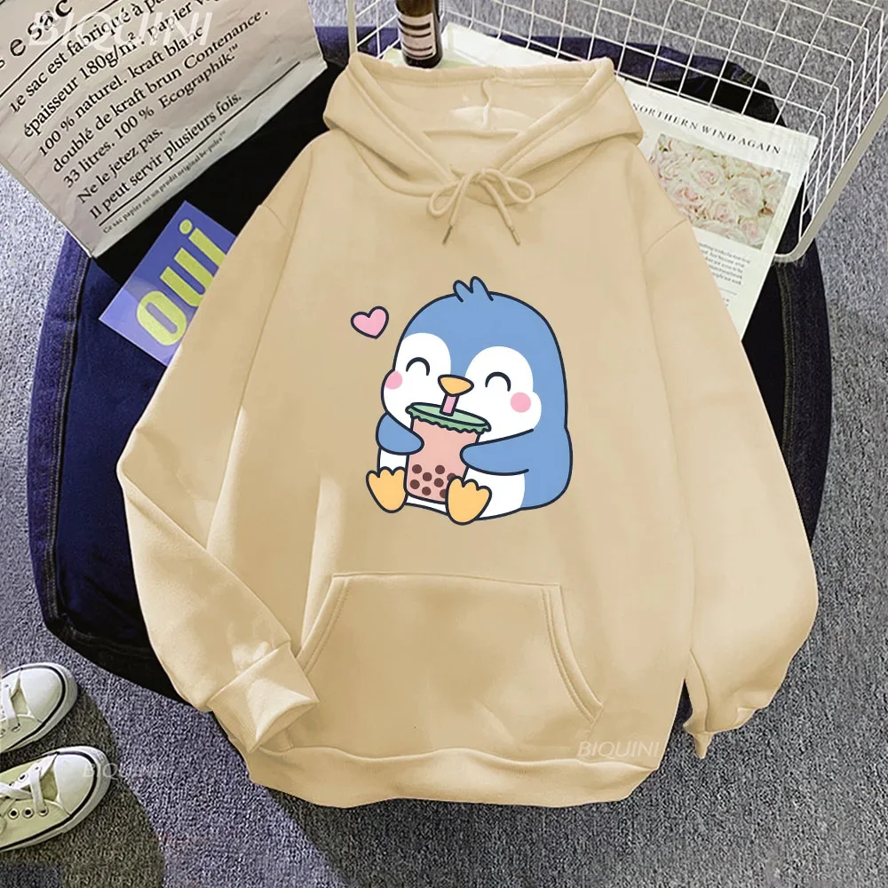 Bubble Boba Milk Tea Cartoon Hoodies Women Penguin Graphic Sweatshirts Unisex Clothes Kawaii Anime Harajuku Plus Size Hoodie