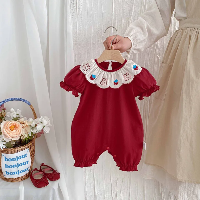 

MILANCEL новые летние детские комбинезоны для девочек 0-24 месяцев, комбинезон с вышивкой кролика и клубникой для малышей, милый корейский цельный комбинезон