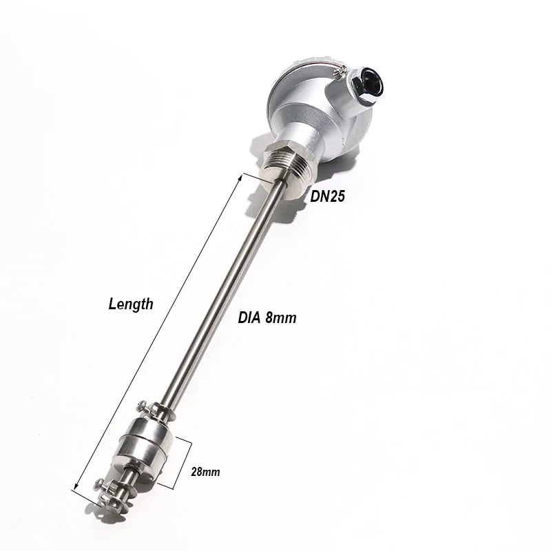 1PC Adjustable Thread Stainless Steel Single Float Switch Multi-point Reed Switch Type 75mm-600mm Liquid Level Controller DN25