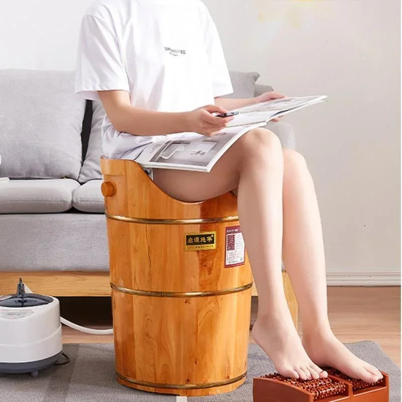 Oak Pedicure Thermal Bath Over-Calf Wooden Foot Soaker Insulated Heating Spa Basin Women's Wellness Use at Home