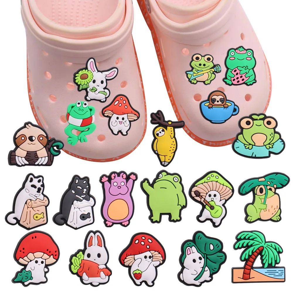 

Mix 50pcs PVC Shoe Charms Mouse Cat Strawberry Frog Mushroom Rabbit Flower Koala Guita Carrot Hole Shoes Ornaments For Clogs Pin