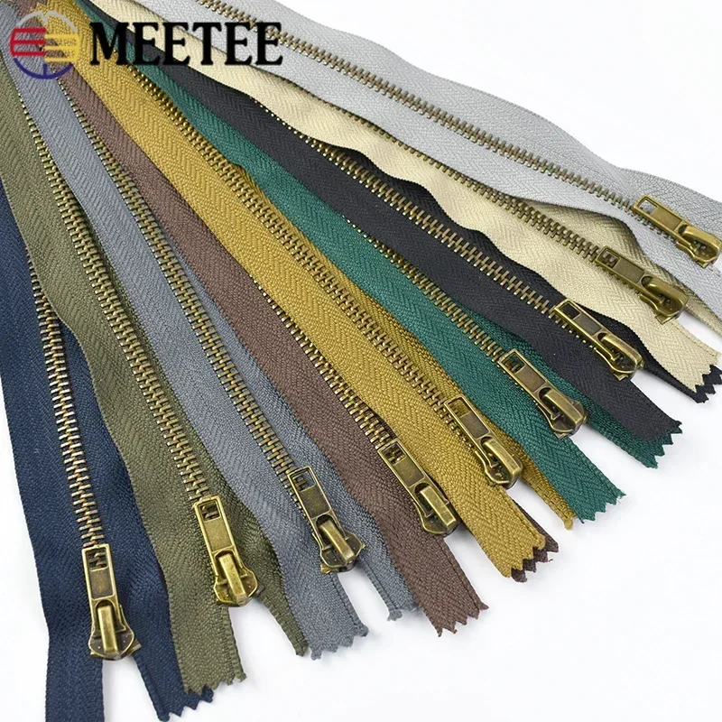 5/10Pcs Meetee 3# 5# 20cm Bronze Teeth ClosedEnd Metal Zippers for Pocket Pants Bag Zipper Tailor DIY Sewing Garment Accessories