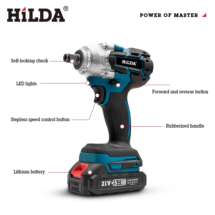 HILDA Electric Impact Wrench Brushless Cordless Electric Wrench Compatible  21V Battery Screwdriver Power Tool