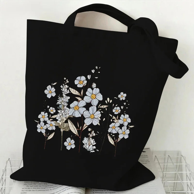 Canvas Tote Bag for Women Vintage Wildflower Handbag Harajuku Plant Flower Shopping Bags Bohemian Aesthetic Female Shoulder Bag