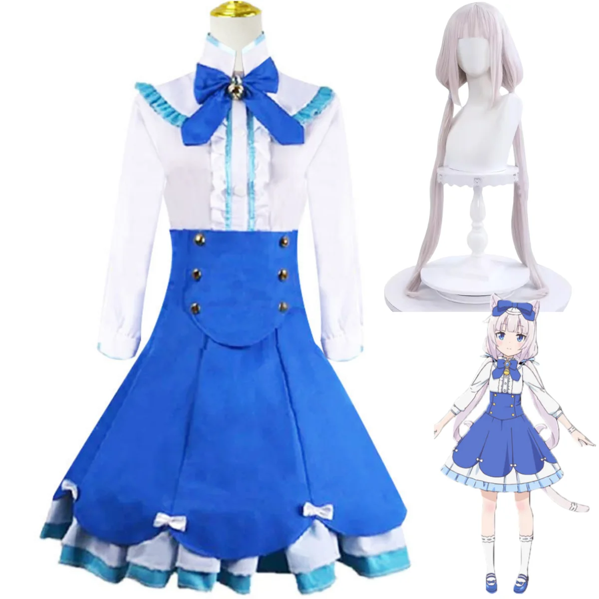 Anime Game NEKOPARA Vanilla Cosplay Costume Wig Lovely Blue Lolita Skirt Princess Skirt Woman Kawaii Halloween Christmas Suit