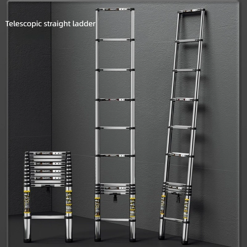 Portable stainless steel telescopic ladder, reinforced straight ladder, wall climbing ladder, anti sway and stable safety ladder
