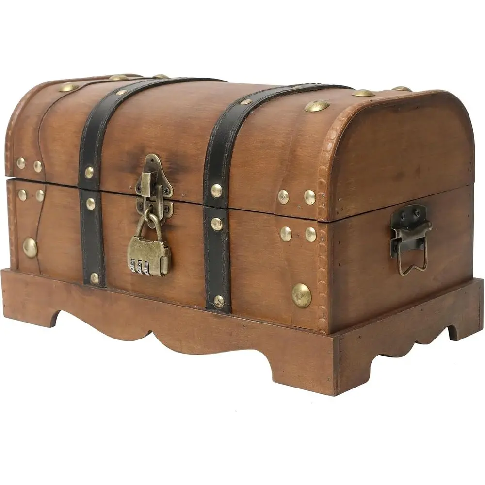 

Винтажный деревянный сундук для сокровищ с замком - 12,2 x 7,1 x 7,1 дюйма, коричневый