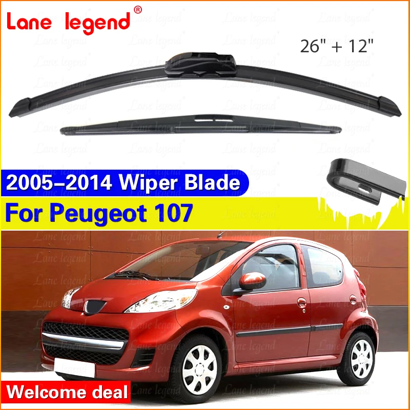 2Pcs/set Front Rear Wiper Blades For Peugeot 107 2005 - 2014 Windshield Windscreen Window Rain Brush 26