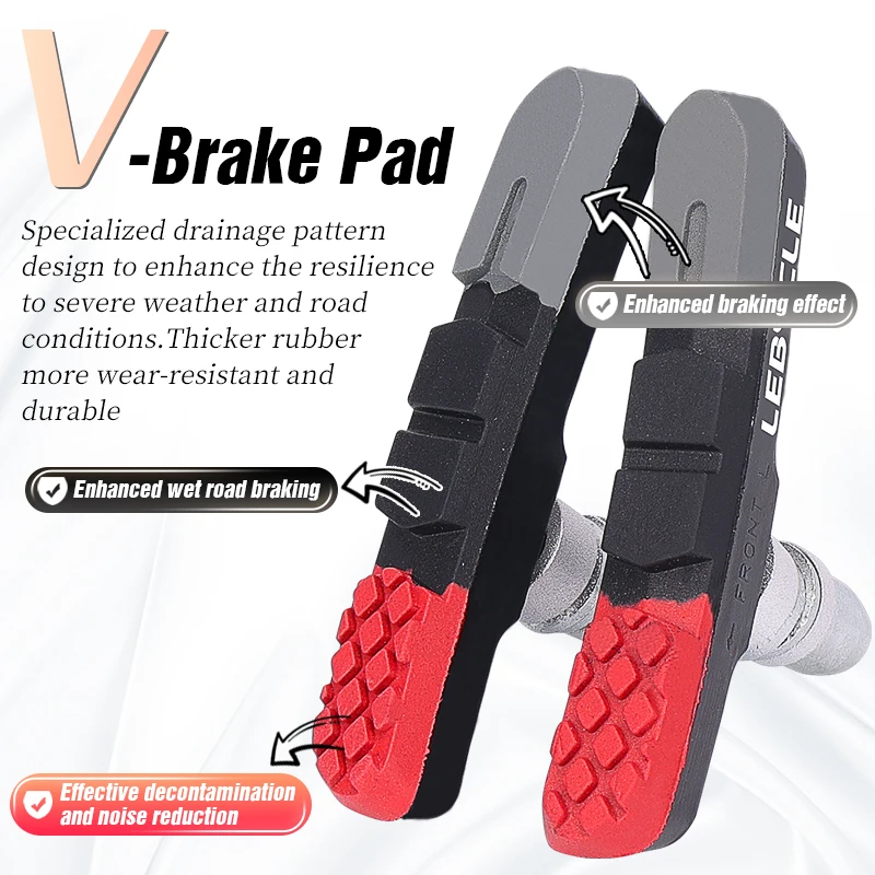 LEBYCLE Bicycle V-Brake Pads High Quality Bike Brake Shoes 73mm Threaded For Bike Linear Pull Brakes All weathers Low Noise