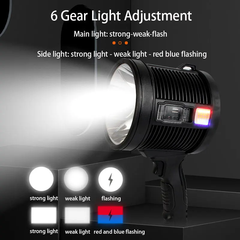 Ultra Bright LED Flashlight Floodlight Solar Charging Torch 3 Lighting Modes Portable Camping Searchlight With 3 Colored Filter