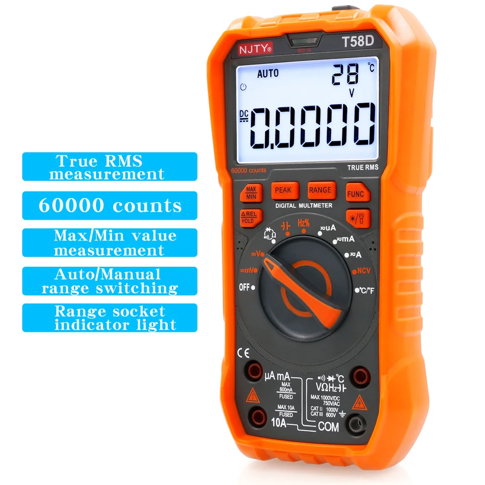 NJTY T-58D High-Precision Digital Multimeter, 60000 Counts, Smart