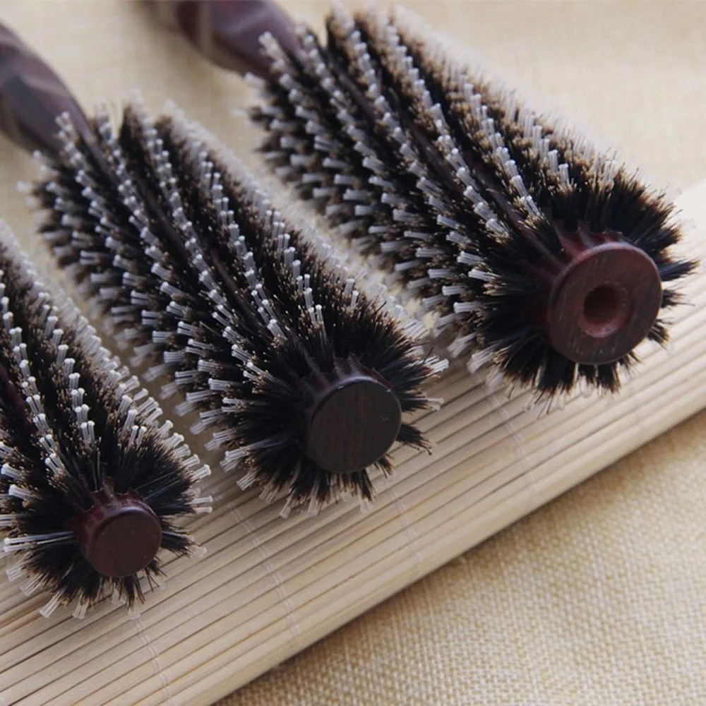 اكسسوارات الشعر الخنازير الخشن الخشن مجعد الشعر مشط تصفيف الشعر أداة تصفيف الشعر الخنازير الخشن الخشن فرشاة الشعر اللون البني الخشب