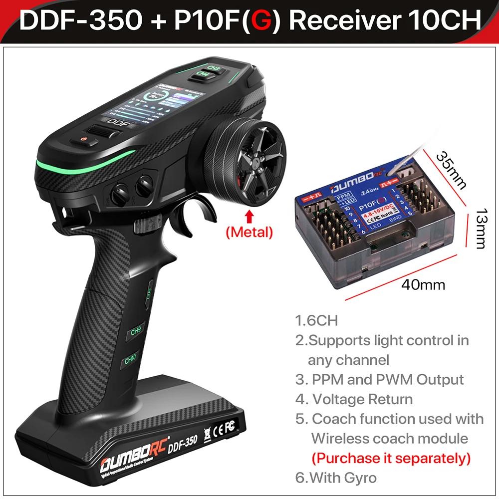 DUMBORC 2.4G 10CH Digitale Radio Afstandsbediening DDF-350 Zender met Ontvanger voor RC Auto Boot Tank LCD FHSS Systeem