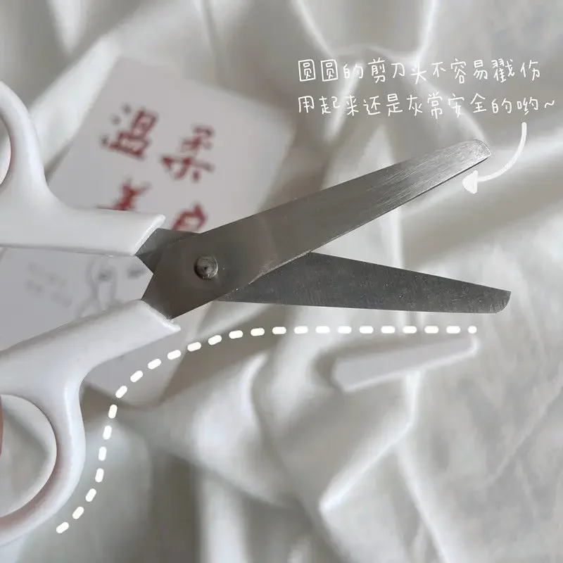 White Portable Hand Scissors Stainless Steel Art Safety Scissors with Lid Children's Student Scissors