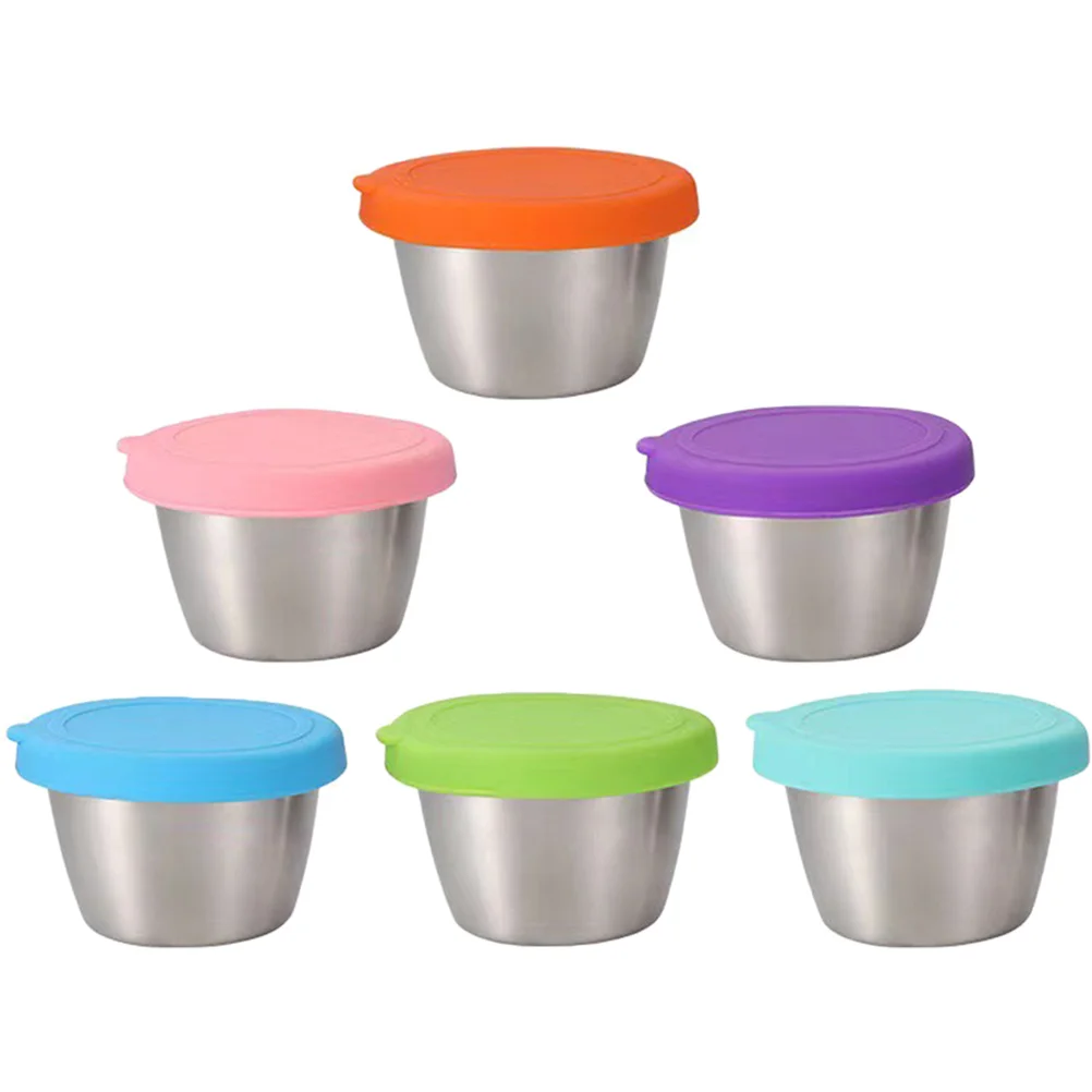 

6pcs Stainless Steel Dipping Sauce Cups Small Size Easy Storage Home Restaurant Condiment Bowls Seasoning Plates