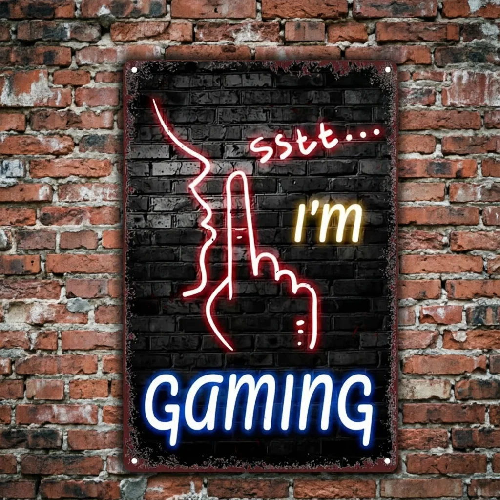 Retro Game Metal Wall Sign, Vintage Iron Wall Art, Non LED Neon Look Game Decor for Bar Cafe  Villa Backyard Coastal Decorati