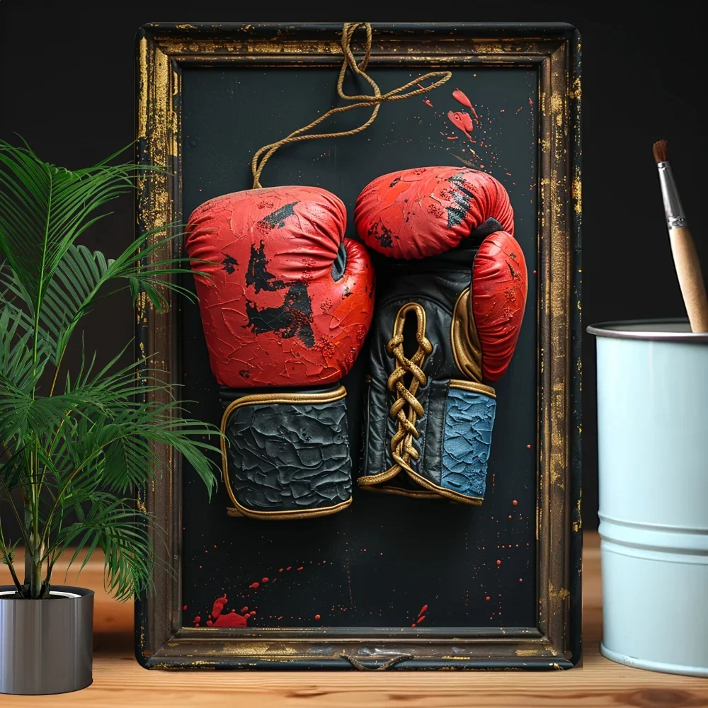 Vintage Boxing Theme Metal Tin Sign 1PC Iron Wall Decor with 3D Boxing Gear Artwork Multipurpose Hanging Plaque for Home Gym