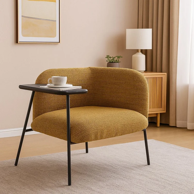 

Modern Nordic Minimalist Designer Single Lazy Accent Sofa Chair with Small Side Tea Table Comfy Leisure Armchair for Living Room