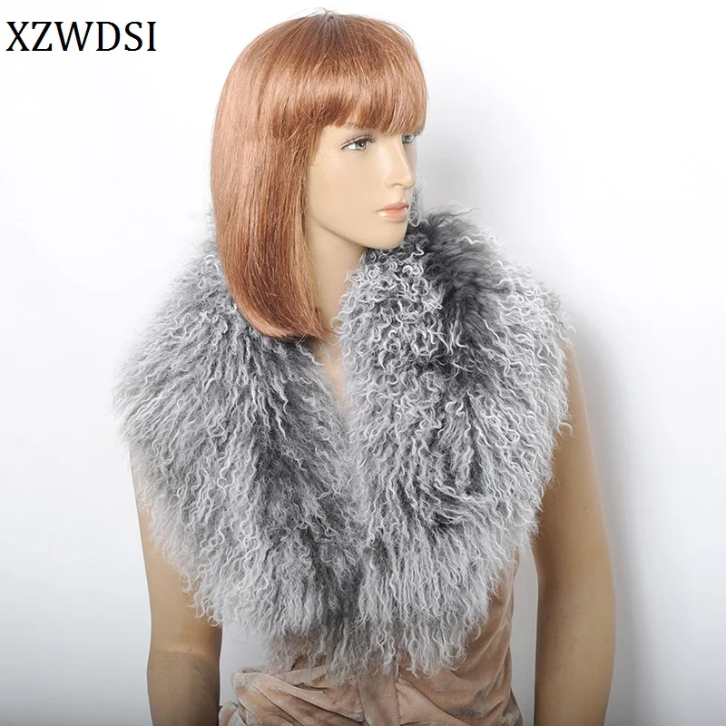 Winter Women Oversize Fur Collar Long Hair Curly Mongolian Lamb Fur Collar Scarf