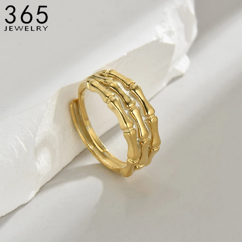 Exquisite 3 Layers Bone Stainless Steel Gold Color Open Ring For Women Girls Brithday Party Jewelry Gift