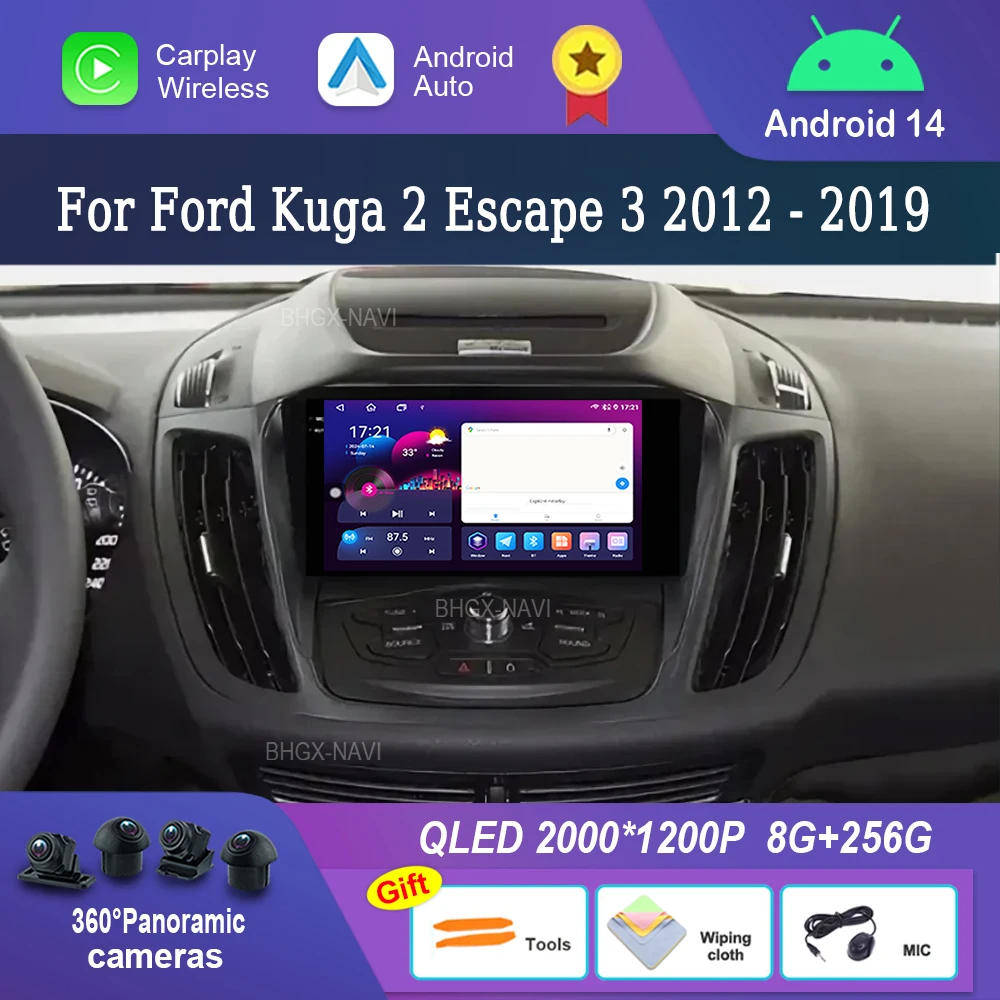 Android 14 for Ford Kuga 2 Escape 3 2012 - 2019 GPS Navigation Bluetooth Car Radio Video Multimedia Player WiFi 4G DSP Stereo