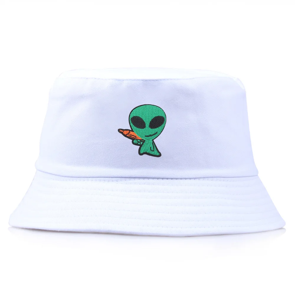 Summer Autumn Travel Outdoor Shopping Spoof Laser Gun Alien Embroidery Bucket Hats for Men Women Panama Fisherman Caps YouthF224