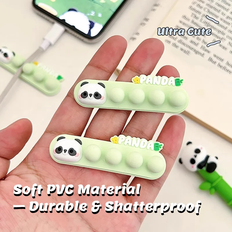 Organizer na kable w kształcie pandy z kreskówki: Samoprzylepny organizer na kable do ładowania telefonu.