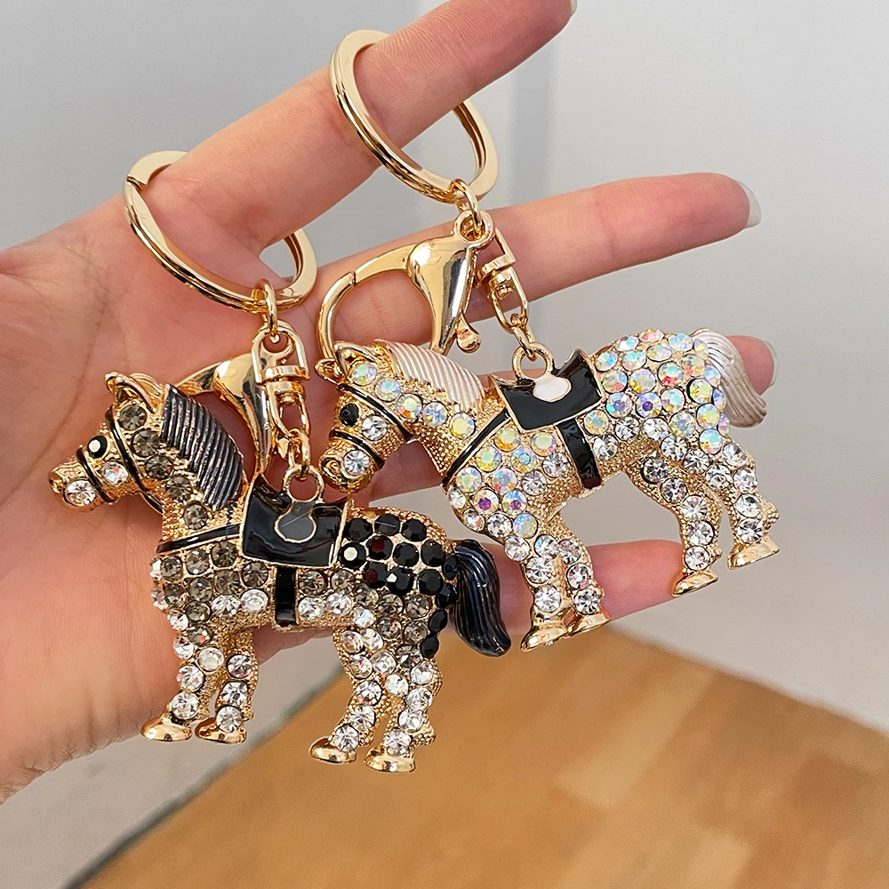 Horse KeyChain Key Ring Holder for Car Handbag Pendant Rhinestone Crystal Inlaid Souvenirs Gifts