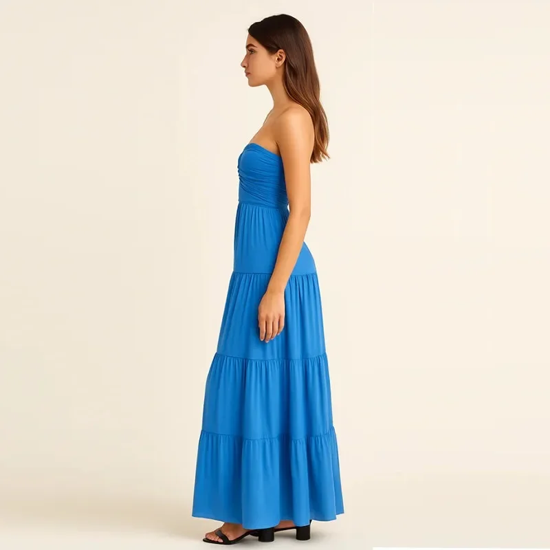 Ruched em camadas convidado formatura vestido de noite sexy feminino fora do ombro férias plissado vestido elegante sem alças sem costas espartilho