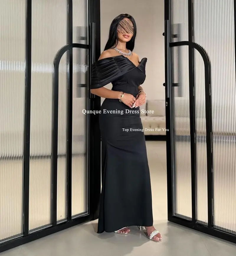 Qunque Mermaid Evening Dresses Strapless Pleat Evening Gowns Robe Soiree Black Saudi Arabia Formal Ocassion Gowns Customized