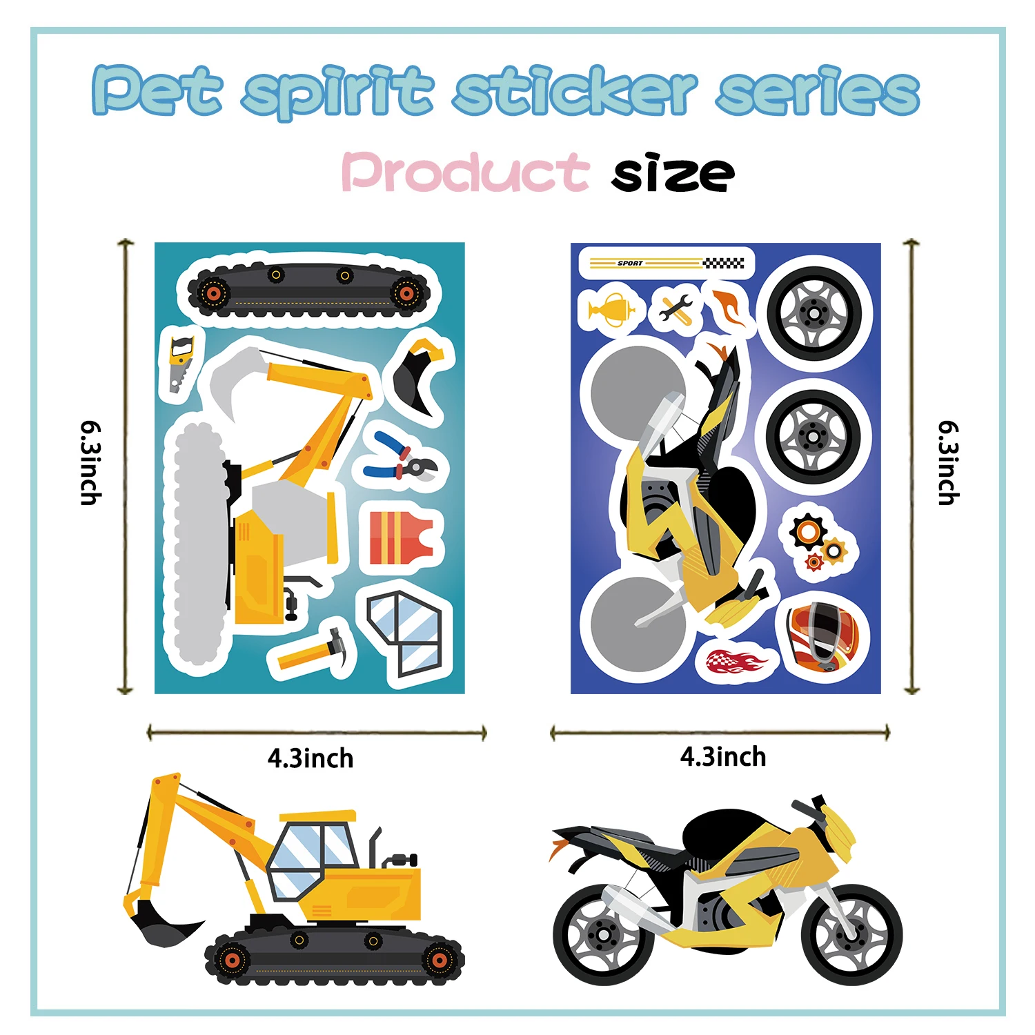 8/16/24Pcs Fire Truck Ambulance Puzzle Stickers Decoration DIY Decal Motorcycle Excavator Various Vehicle Combinations