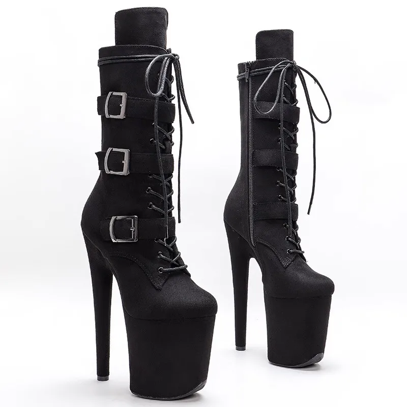 

LAIJIANJINXIA New 20CM/8Inch Suede Upper Women's Platform Party High Heels Modern Mid-Calf Boots Pole Dance Shoes 010