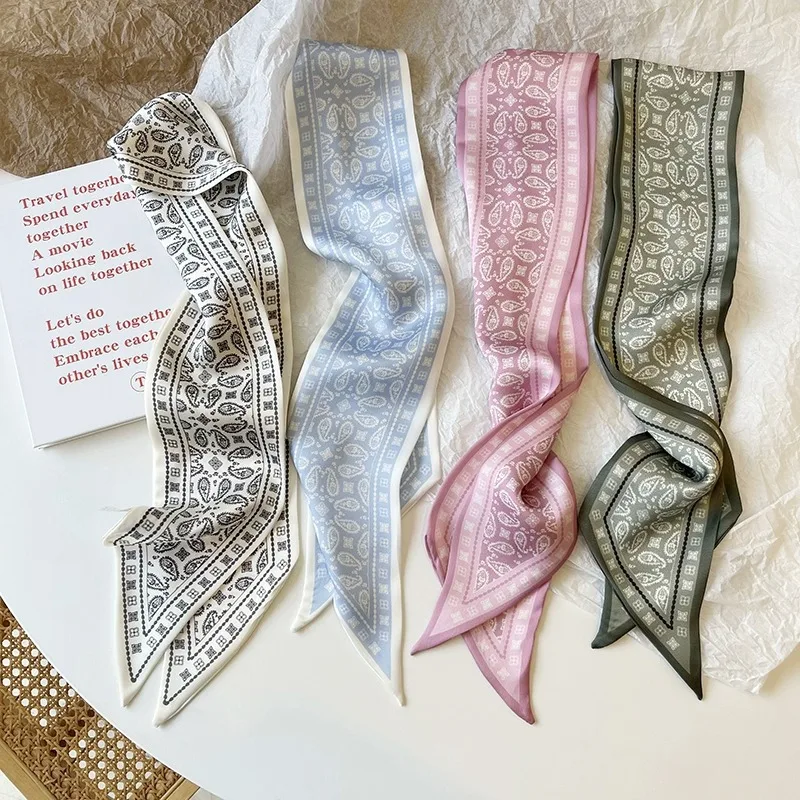 Set Series Silk Satin Scarf Women Cloth Hair Bands Headdress Accessories Lady Scarves Ribbon Neck Ties for Bag Handle/4pcs