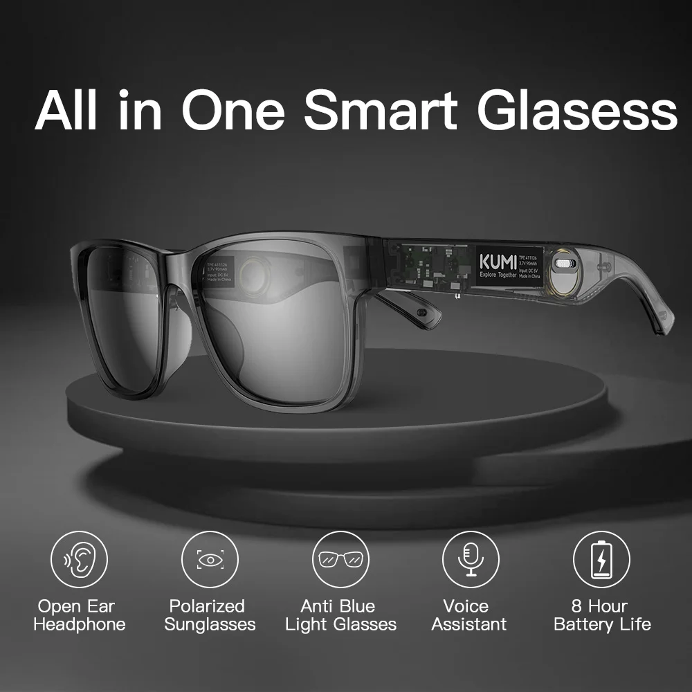 KUMI Meta V1 Smart Glasses Polarized Sunglasses Bluetooth glasses IPX4 Waterproof Open Ear Headphones Bluetooth Phone Call