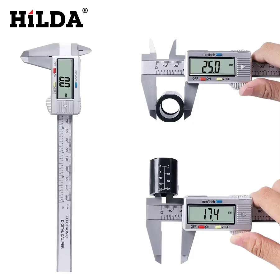 HILDA Electronic Digital Caliper Carbon Fibre Plastic Vernier Caliper Micrometer Ruler High Precision Measuring Gauge Tool gallery 3