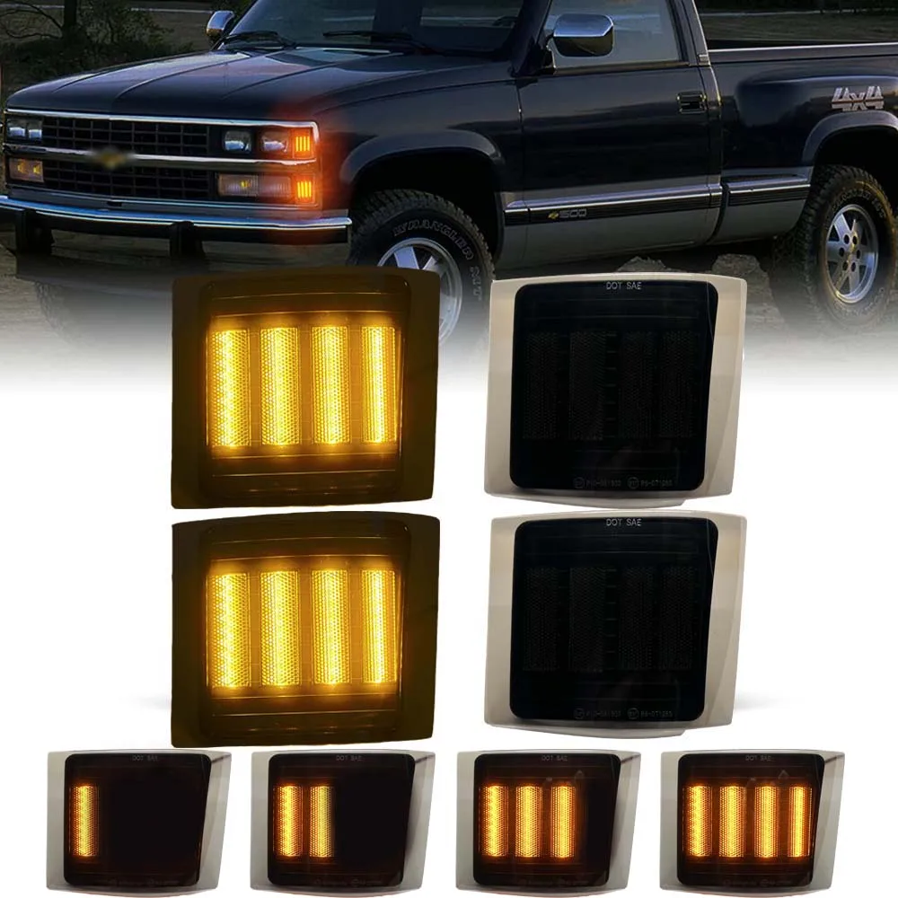 

4pcs Car Side Marker Turn Signal Lights Dynamic Amber LED Corner Light for Chevrolet C/K C10 1500 2500 3500 1994 1995-1998 Tahoe