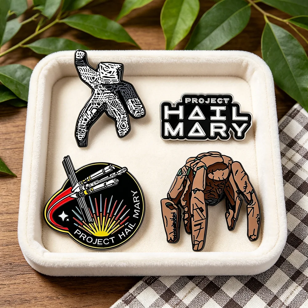 Juego de 4 pines esmaltados del Proyecto Hail Mary, inspirados en la novela de ciencia ficción, broches de personajes de Rocky y Ship para mochila