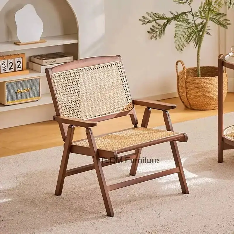 Chinese Portable Outdoor Chairs Breathable Rattan Garden Chairs with Cushions Simple Foldable Leisure Patio Furniture for Office