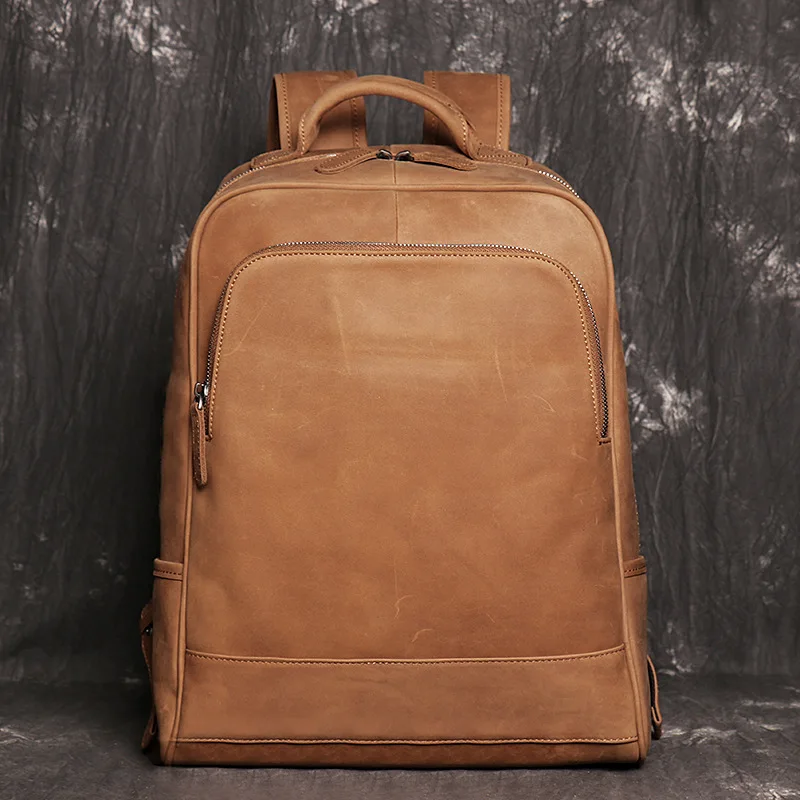 Highend A4 Vintage Brown Black Grey Top Grain Genuine Leather 14\'\' Laptop Women Men Backpack Cowhide Male Travel Bag M30055