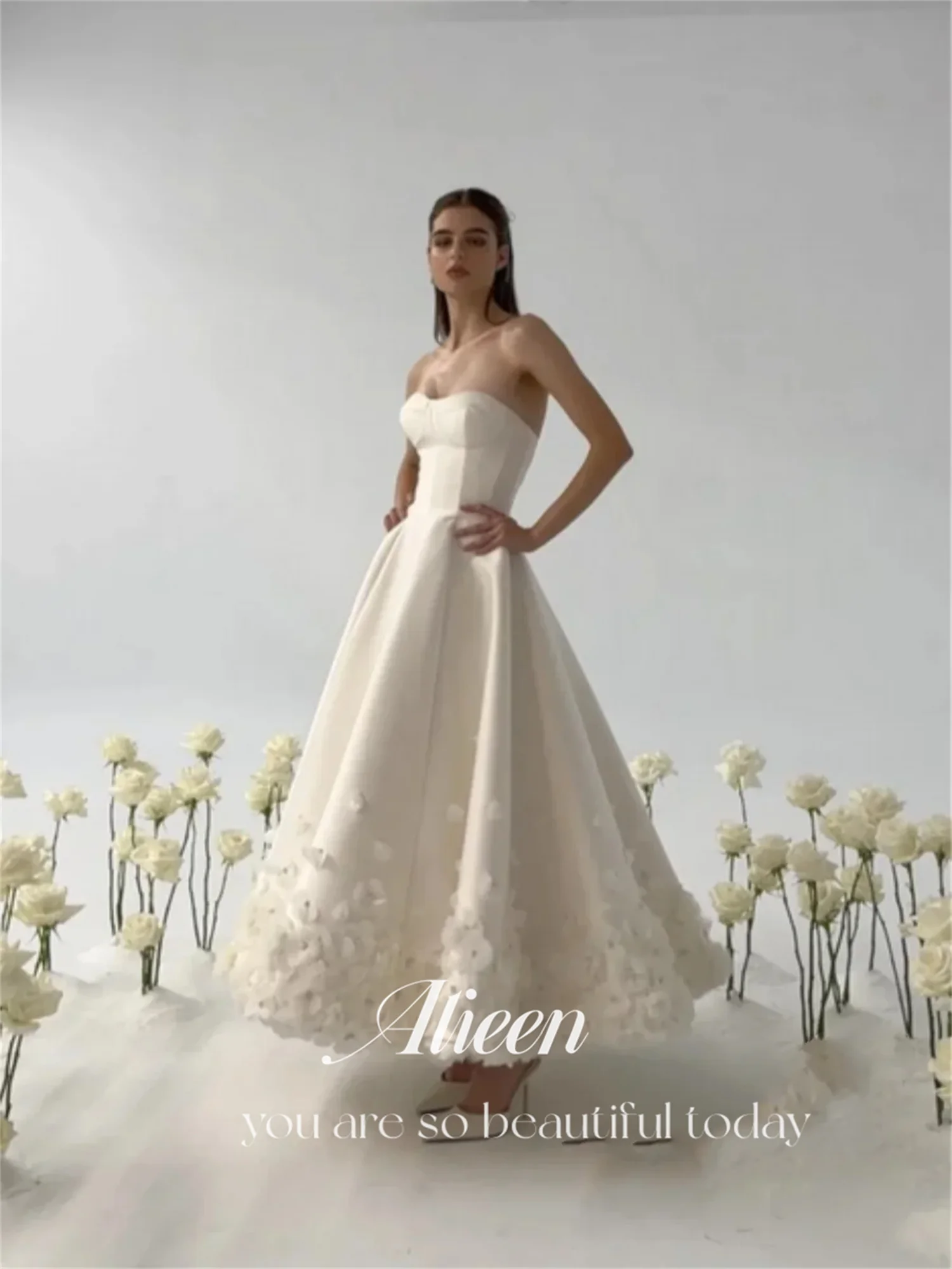 Aileen Off-white A-line 3D Flowers Handmade Gala Dress Woman Prom Women Midi Dresses Luxury Evening 2024 Elegant Party Wedding