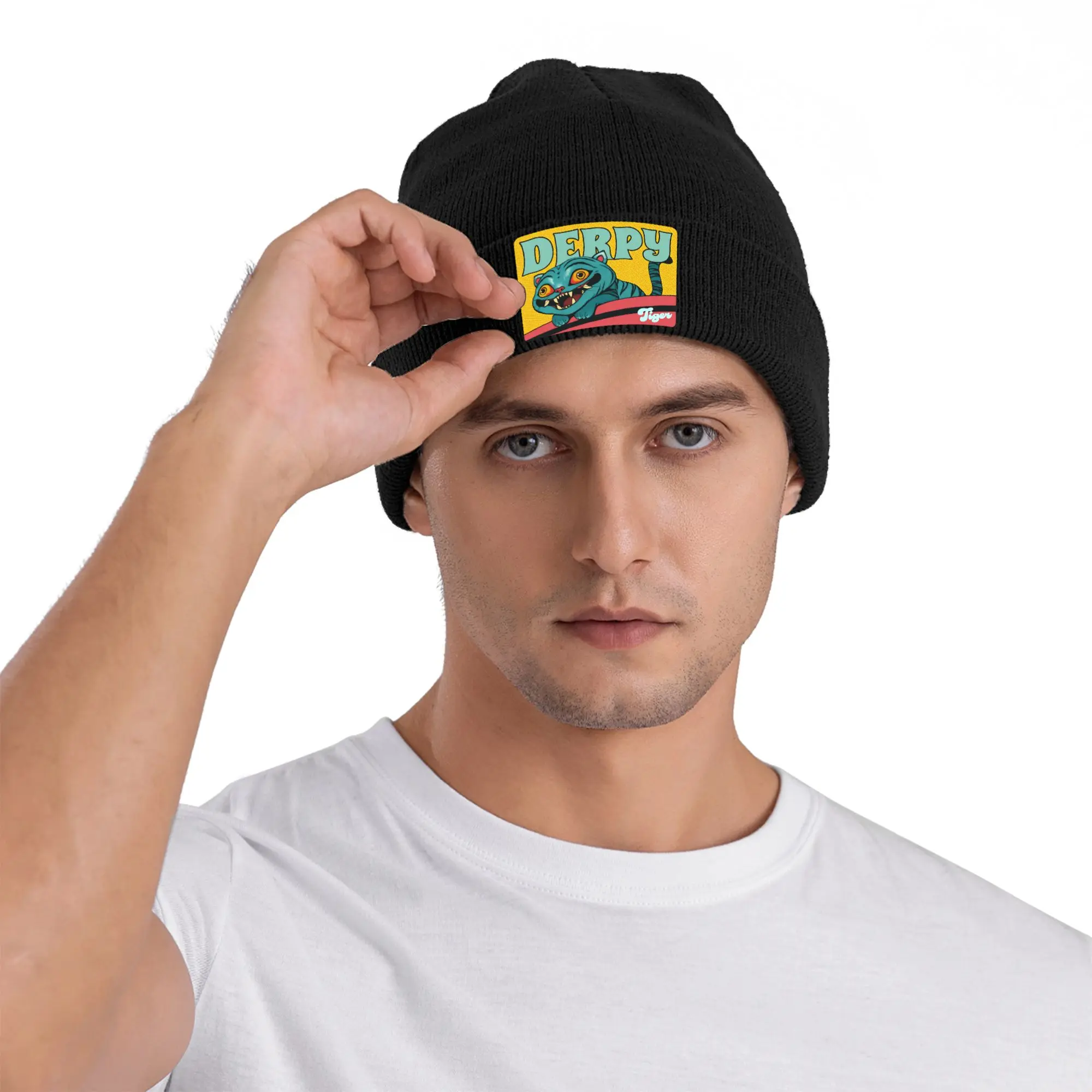 ديربي النمر Kpop شيطان الصيادين هالوين قبعات صغيرة Skullies Beanies الرجال قبعات دافئة عادية الشتاء في الهواء الطلق طباعة بونيه القبعات