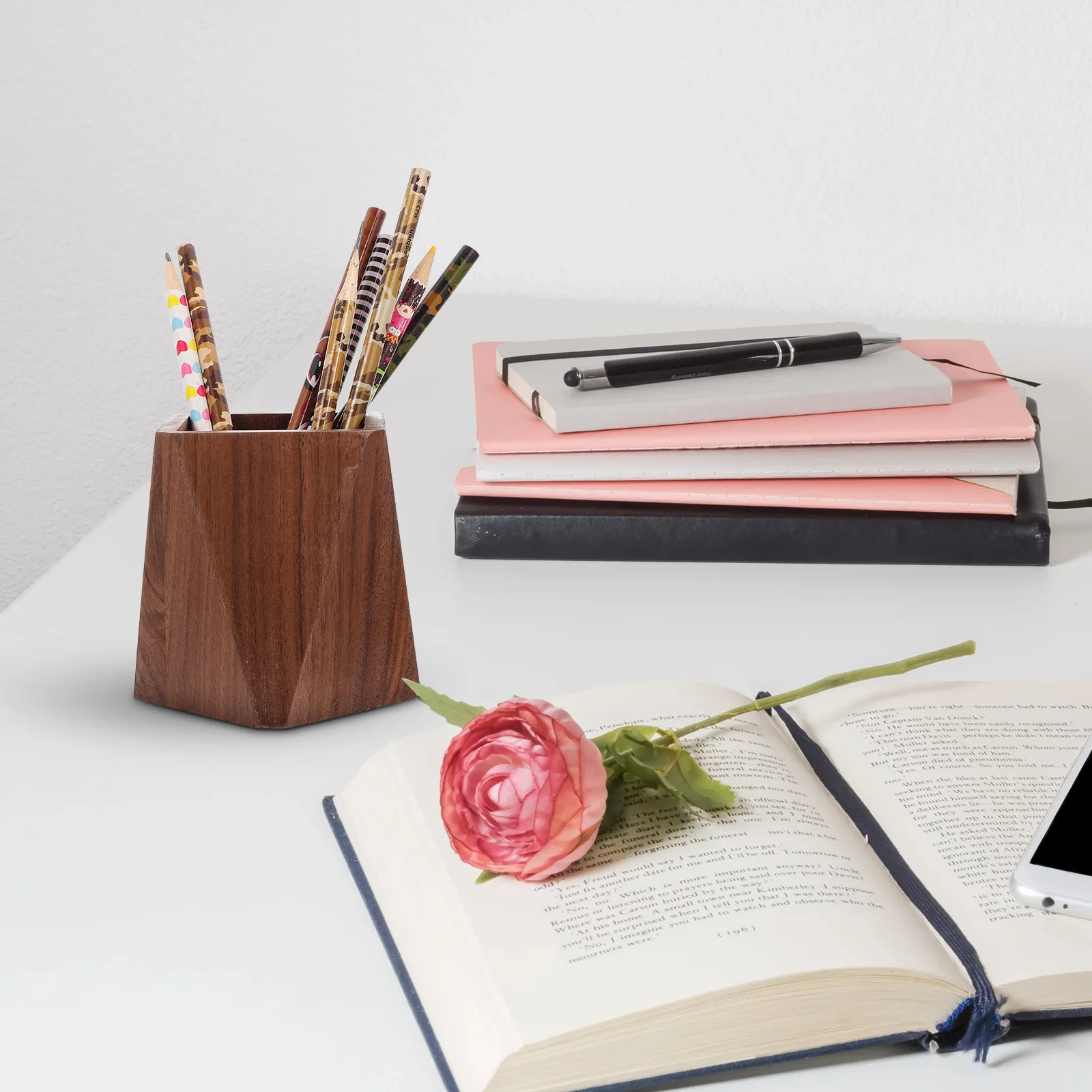 

1Pcs Wooden Pen Holder Creative Desktop Pen Storage Organizer Smooth Texture Practical Desk Decor Wood Storage Basket