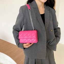 Solid Plaid Crossbody Bags For Women, Chain Decor Fashion Shoulder Bag Ladies For Daily Used