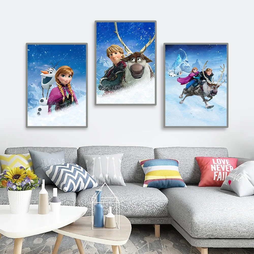 MINISO Disney Frozen Home Living Room Bedroom Art Posters Anna and Elsa Children\'s Room Wall Decoration Mural HD Canvas Painting