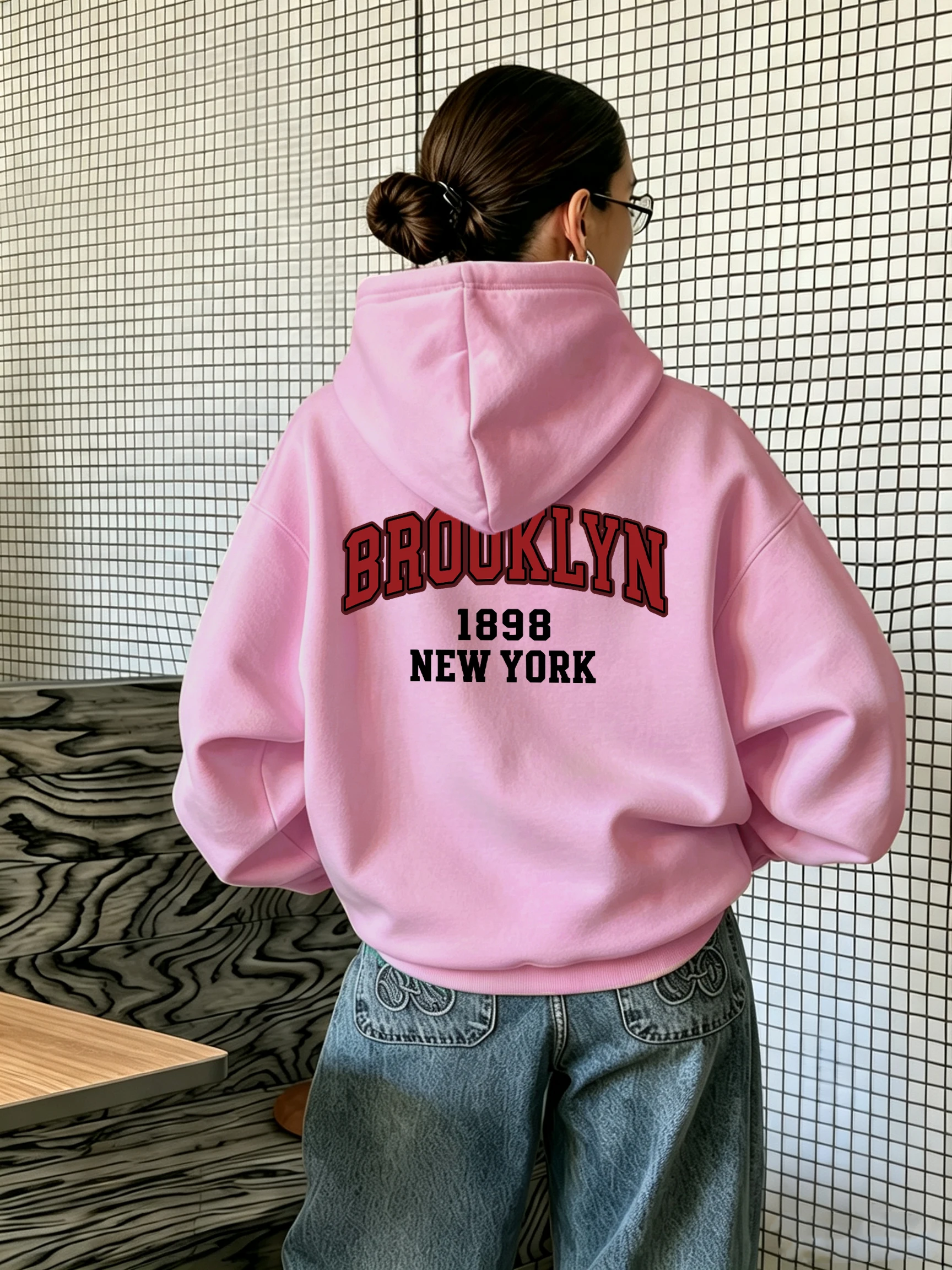 Brooklyn New York Usa Pattern Womens Loose Tops Street Autumn Sweatshirts Comfortable Casual Hoodie Simple All-Match Streetwear