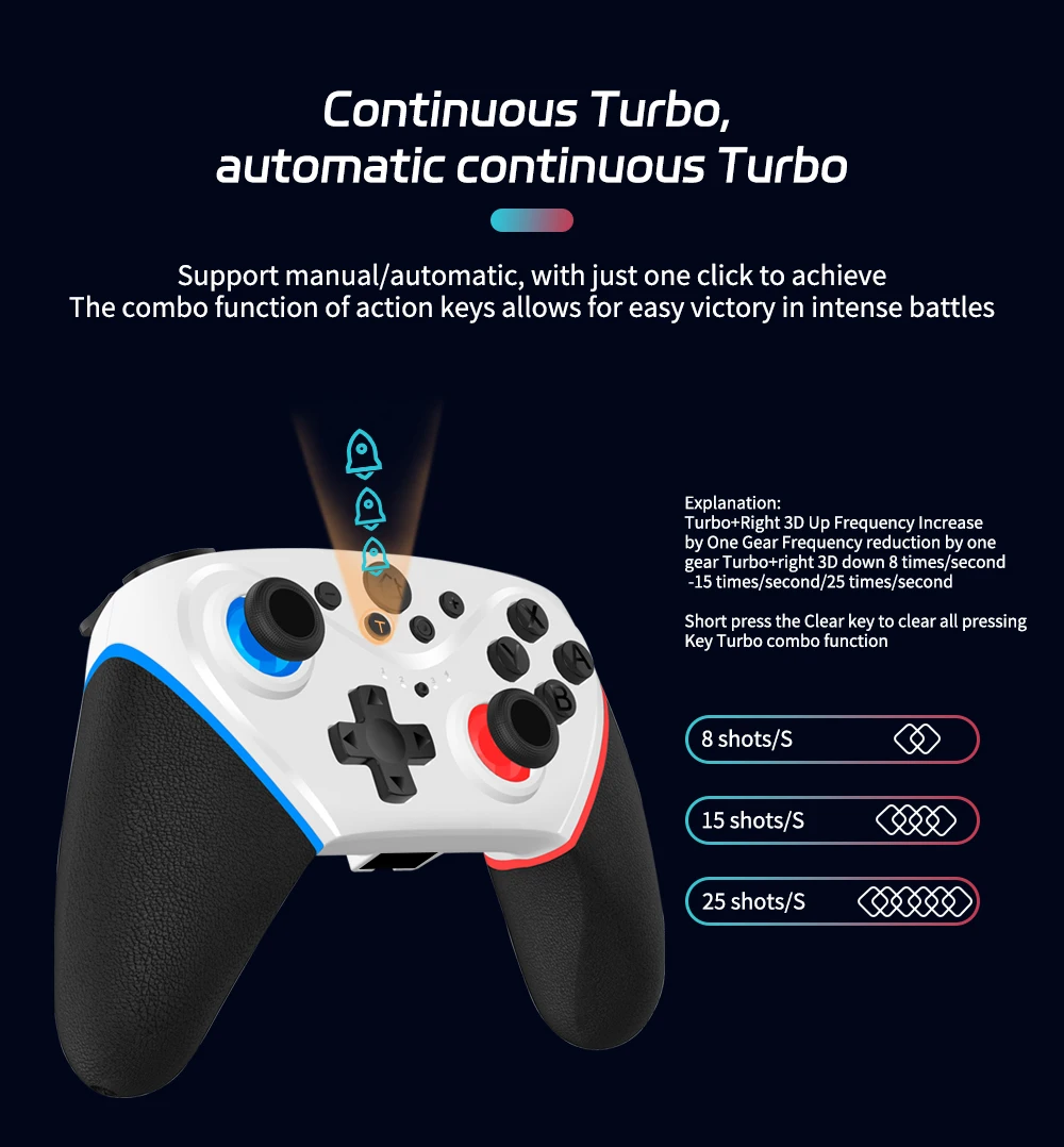 Wireless Switch Controller Compatible with Switch/Lite/OLED Remote Supports Multi-Platform with Turbo, Wake-up Function