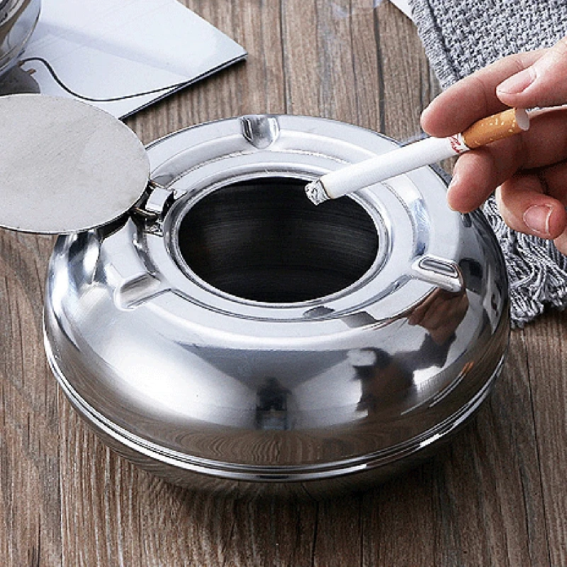 Stainless Steel Ashtray with Lid Detachable Outdoor Cigarettes Tray Holder for Home Bedroom Office Tabletop Decoration