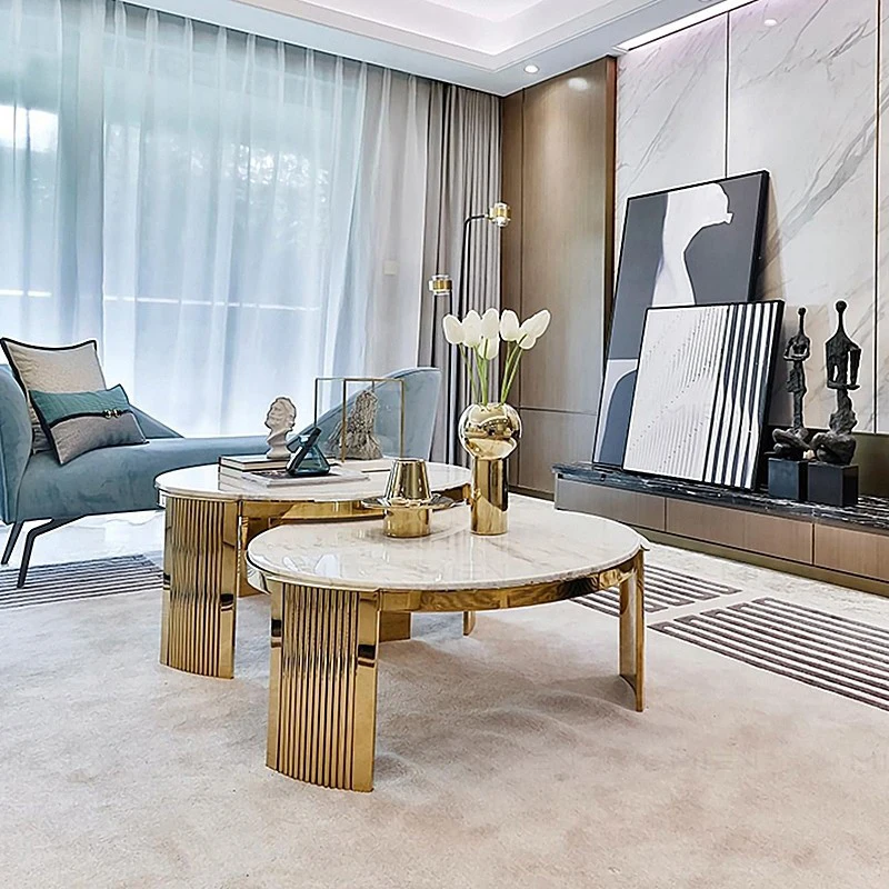 Light Luxury Round Combination Coffee Table Creative Stainless Steel Tea Table High-end Villa Living Room Home Coffee Table