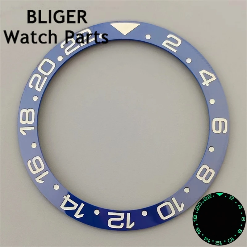 BLIGER 38mm super Green and Blue green luminous ceramic/titanium bezel insert fit 40mm watch case