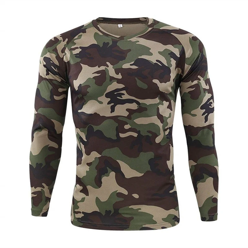 Camouflage T Shirt Men Breathable Quick Dry Long Sleeve T-shirt Mens Outdoor Sports Trip Tactical Training Hunting Tops Tshirt